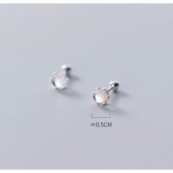 Solid Silver Screw back Solitaire Moonstone Small Studs Earrings- ESB010 - Picture 6 of 14